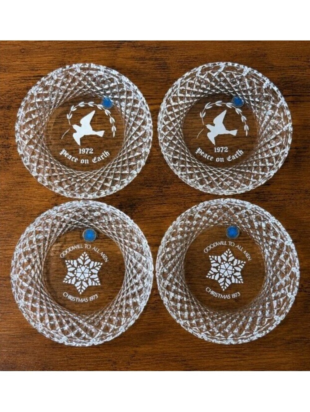 Lot 4 Galway Crystal Ireland 1972 1973 Christmas Hand Cut Crystal Plates 8"